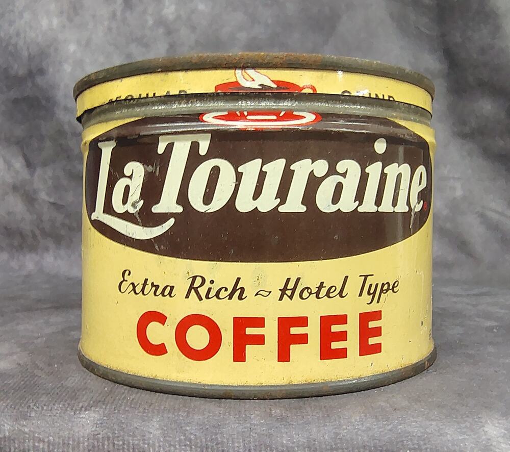 VINTAGE LA TOURAINE COFFEE TIN KEY WIND 1/2 POUND CAN WITH LID